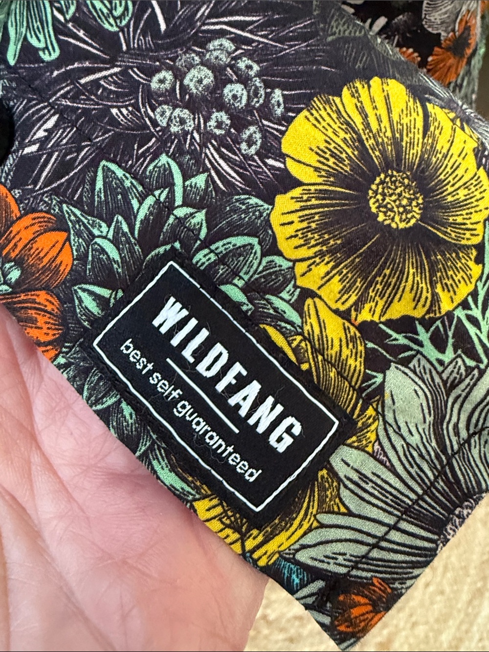 Wildfang Black Floral Button-Up Shirt with Teal, Orange & Yellow Accents - Picture 3 of 10